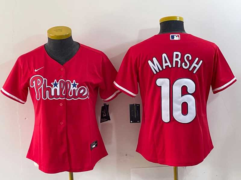 Womens Philadelphia Phillies #16 Brandon Marsh Red Stitched Cool Base Jersey